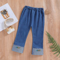 spring/autumn girls' casual embroidered denim fashion pants - korean style, trendy cartoon jeans for toddlers and children