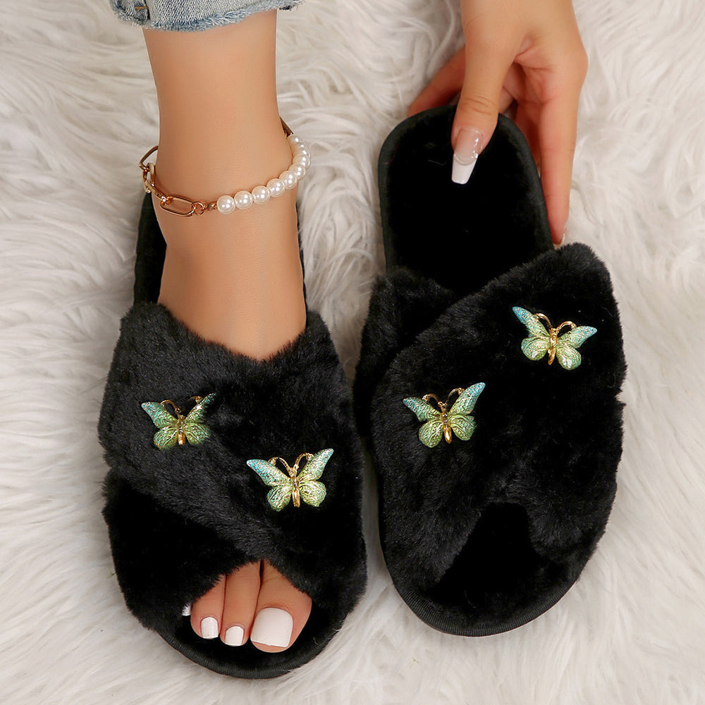 plus size couple cotton slippers open toe pink butterfly sweet cross slippers home indoor and outdoor slippers foreign trade manufacturer