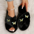plus size couple cotton slippers open toe pink butterfly sweet cross slippers home indoor and outdoor slippers foreign trade manufacturer