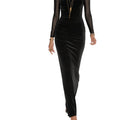 Amazon cross-border women's black velvet mesh long-sleeve dress - slim fit, figure-flattering, elegant short-sleeve style