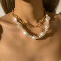 Simple and elegant special-shaped imitation pearl necklace, cool style multi-layer chain necklace, fashion cross-border