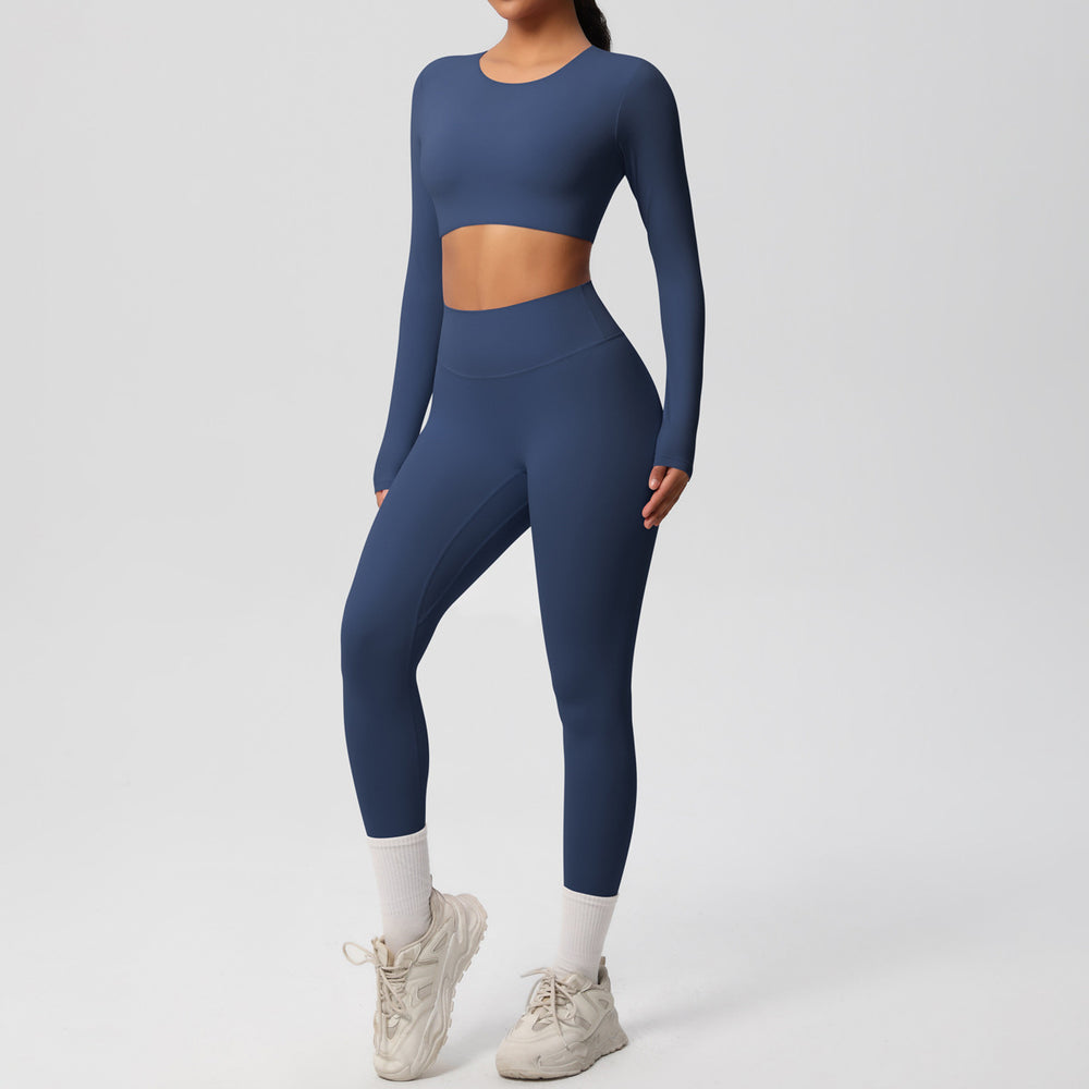 Ready-to-ship, solid-color, double-sided nylon brushed fabric, barely-there feel, form-fitting activewear yoga set for running and fitness, two-piece