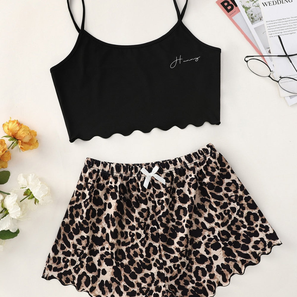 hot-selling new printing suspender tops leopard print printing shorts home clothes pure desire pajamas for women wholesale