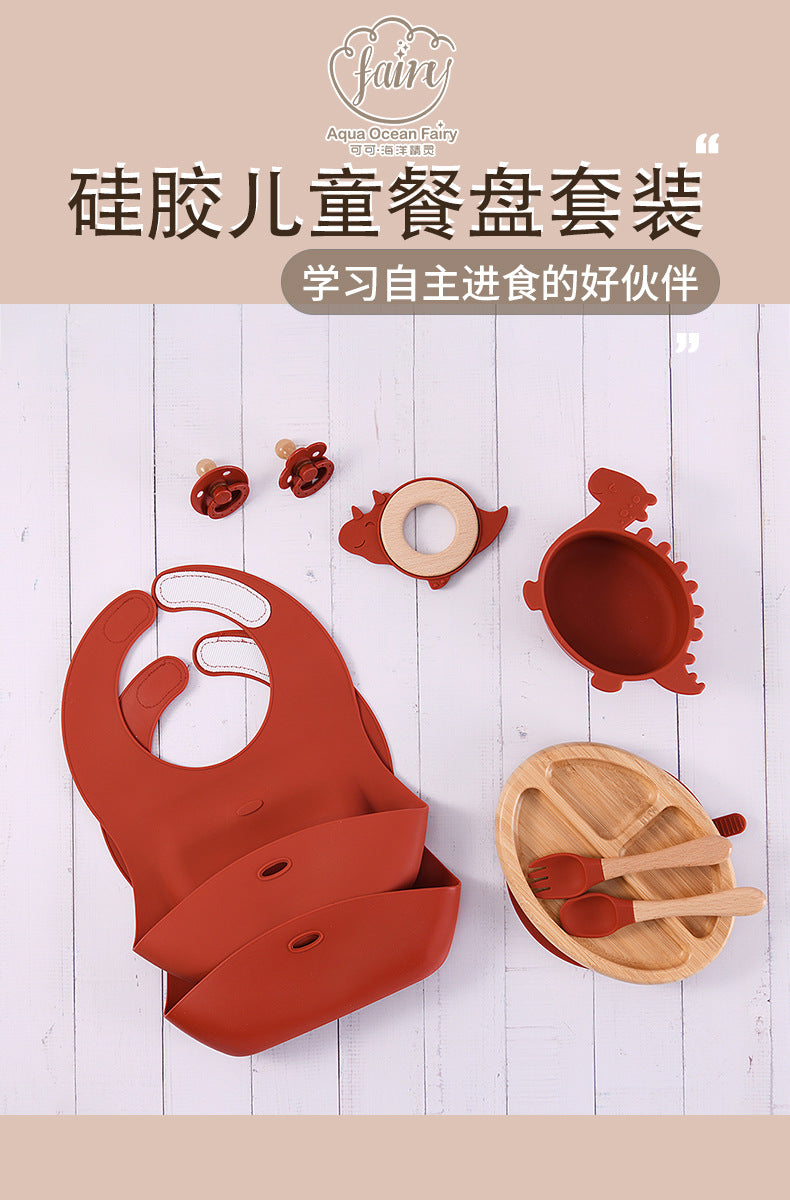 Children's silicone tableware Customized anti-drop baby complementary food Children's tableware Food grade silicone baby tableware set