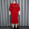 fashion red stereo flower dress ruffles waist silm banquet hip-covering mermaid dress dress