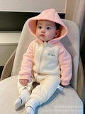 Baby autumn clothes one-piece small maruko raglan sleeves fleece-lined hooded one-piece rompers newborn spring & fall pajamas