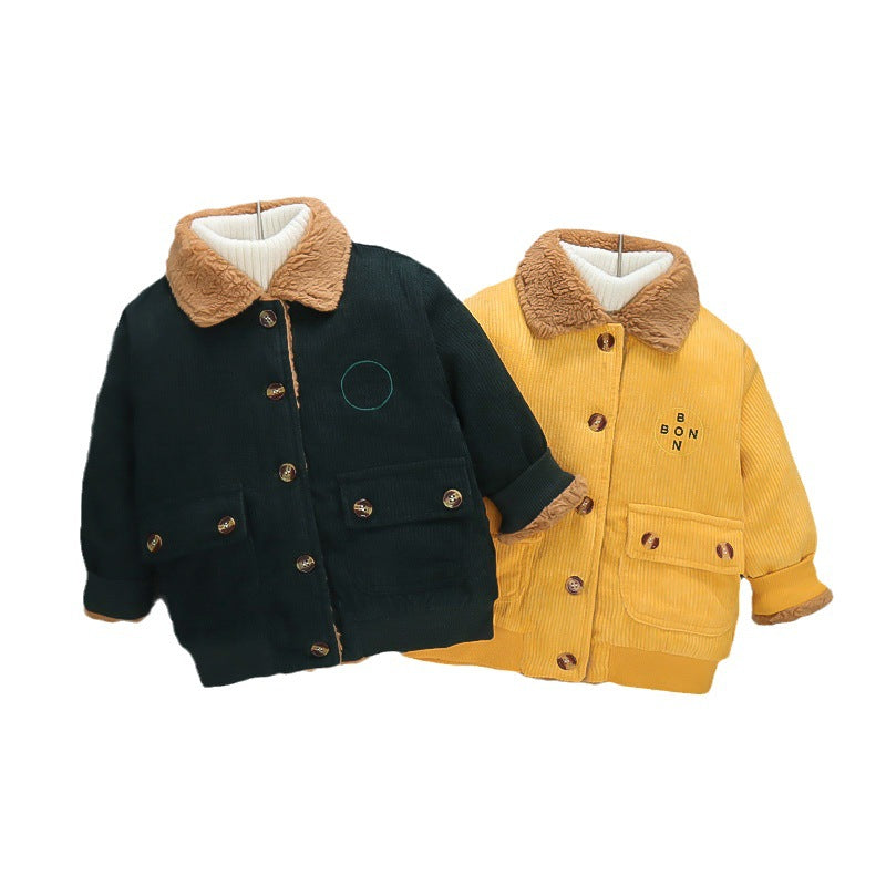 Boys' corduroy jacket - new  stylish & trendy baby thickened jacket - winter fleece-lined top - children's cotton coat