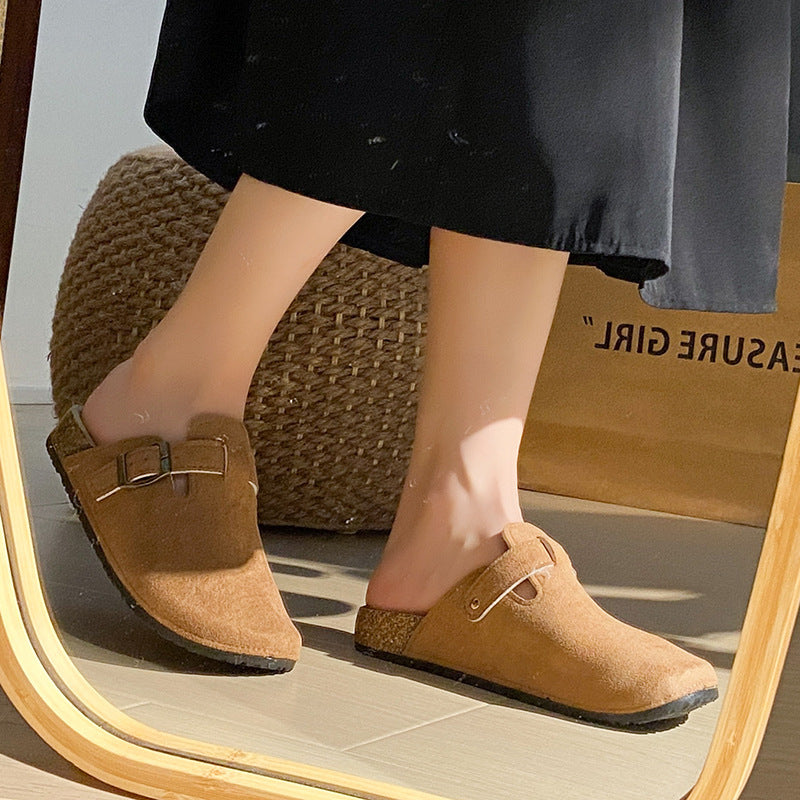 New arrival lazy shoes birkenstock slippers women's spring & fall home thick solenon-slipoutwearpure color toe-cap half slippers wholesale