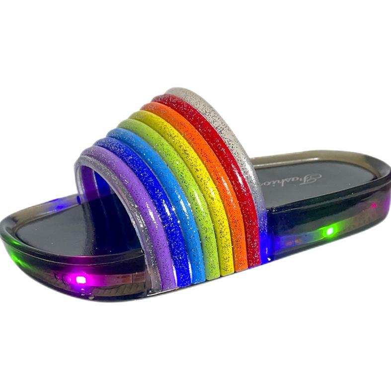 2024 children's slippers - summer new arrival: trendy, high-value rainbow light-up indoor/outdoor one-strap slides for girls