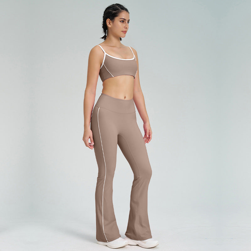 thin shoulder strap detachable chest pad fitness sling nude flared pants sports intimates yoga suit for women