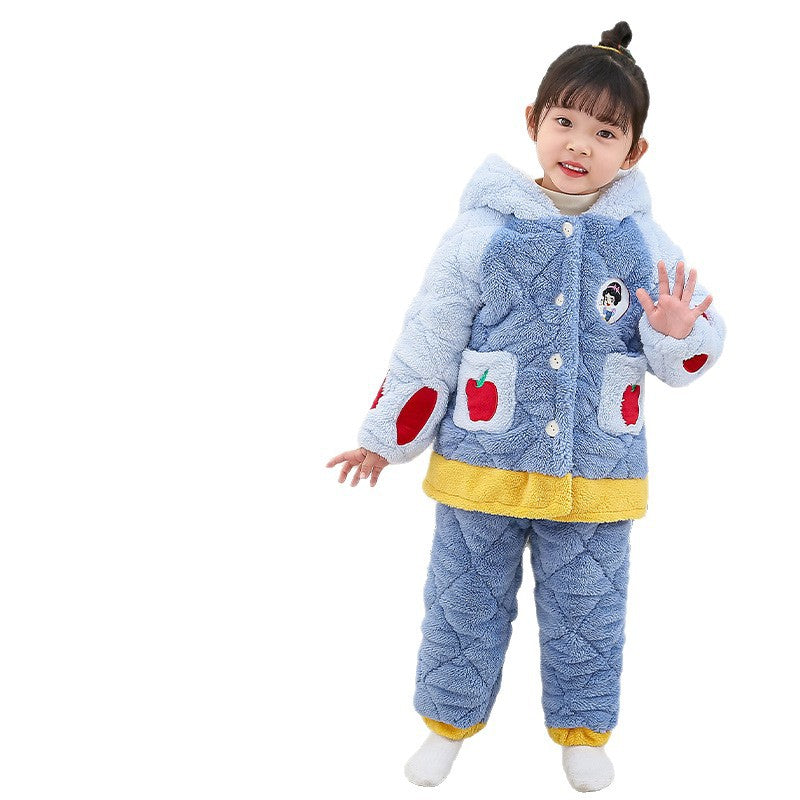 Girls' winter pajamas: three-layer fleece-lined, extra thick coral fleece, cute toddler and little girl's pajama set, loungewear