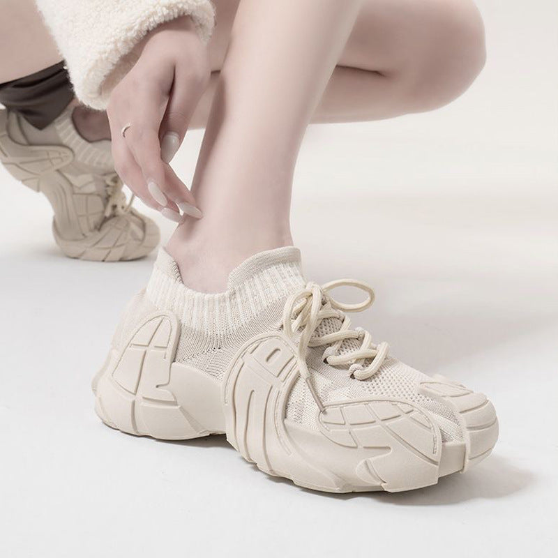 2025 spring/autumn new breathable non-slip flyknit sock sneakers lightweight comfortable rubber sole trendy casual chunky sneakers for women