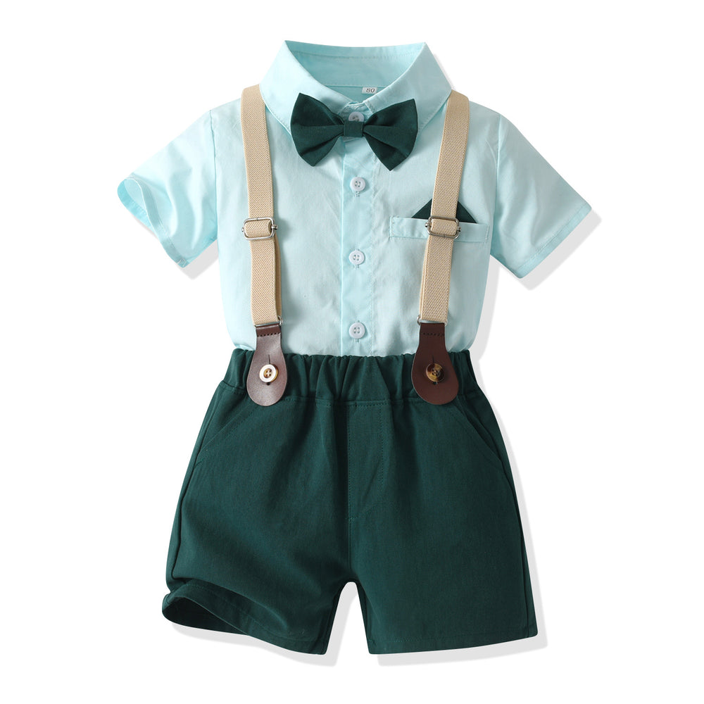 K-style children's clothing boys summer suit new arrivalkids clothing baby summer short-sleeved shirt overalls first birthday dress