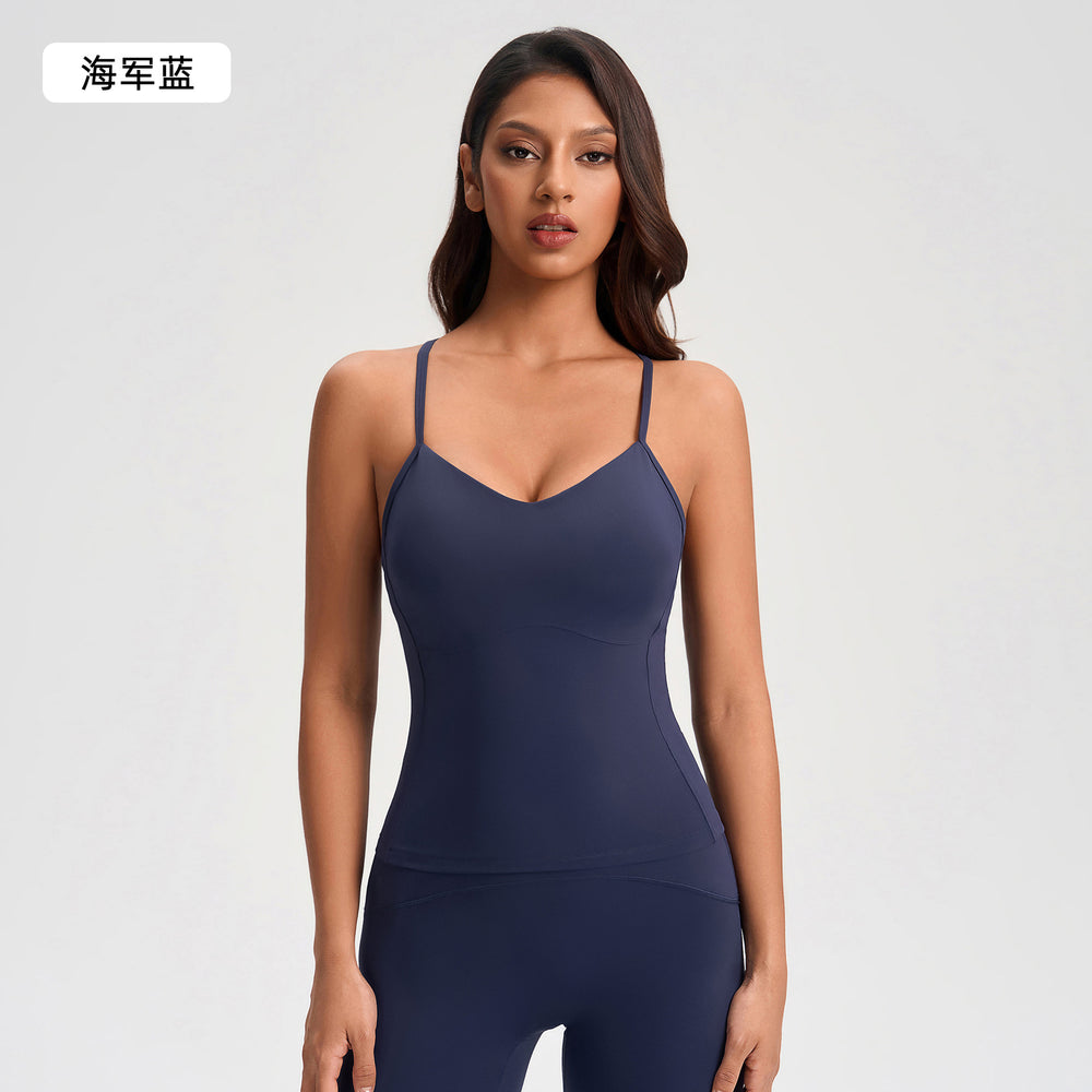 Women's yoga tank top with built-in bra pads, shockproof, high-stretch activewear for fitness, running, and training - camisole style (yg-1004)