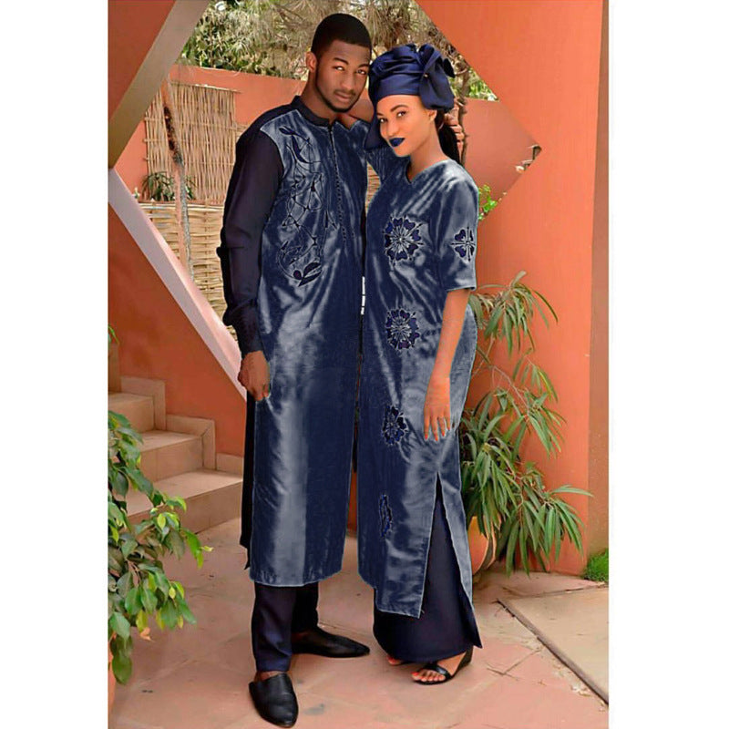 Wholesale   two-piece set short sleeve matte fabric dress with headscarf maxi dress plus size women's