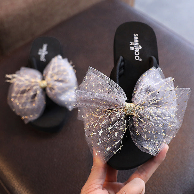2025 new fashionable parent-child summer outdoor slippers, girls' holiday sandals, bowknot baby flip-flops