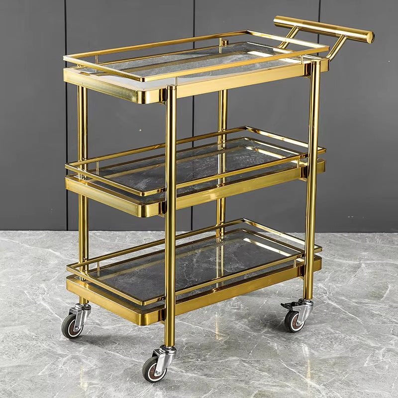Heavy-duty square tube stainless steel serving cart - 3-tier multifunctional food delivery trolley for hotels - in stock