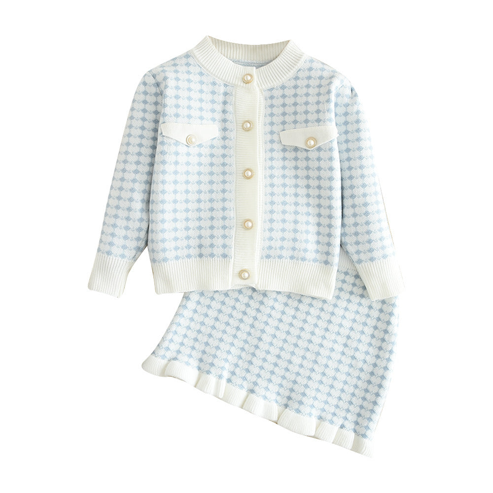 spring/autumn new girls' sweater dress set - korean style chic knitted cardigan and skirt two-piece outfit for babies - trendy