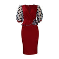 Amazon fashion cross-border women's clothing patchwork polka dot printing puff sleeve pencil ol plus size foreign trade dress