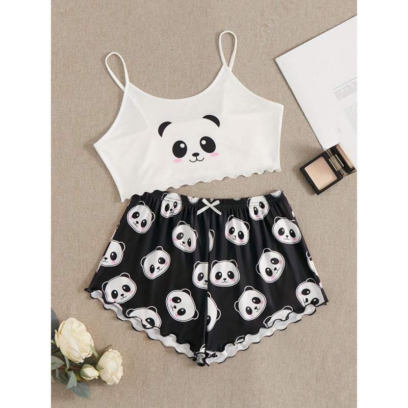 women's pajamas summernew arrival sling off-shoulder home cute printed pajamas home wear night wear