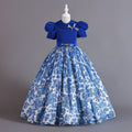 Exportnew arrival children's clothing chiffon retro pattern kids dress girl wearing waist princess dressgirl dress