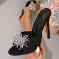 European and american style sexy mature woman rhinestone embellished denim blue-black versatile fashion stiletto open-toe sandals
