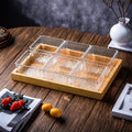 Transparent ripple 6-compartment fruit plate + wooden tray, thickened plastic