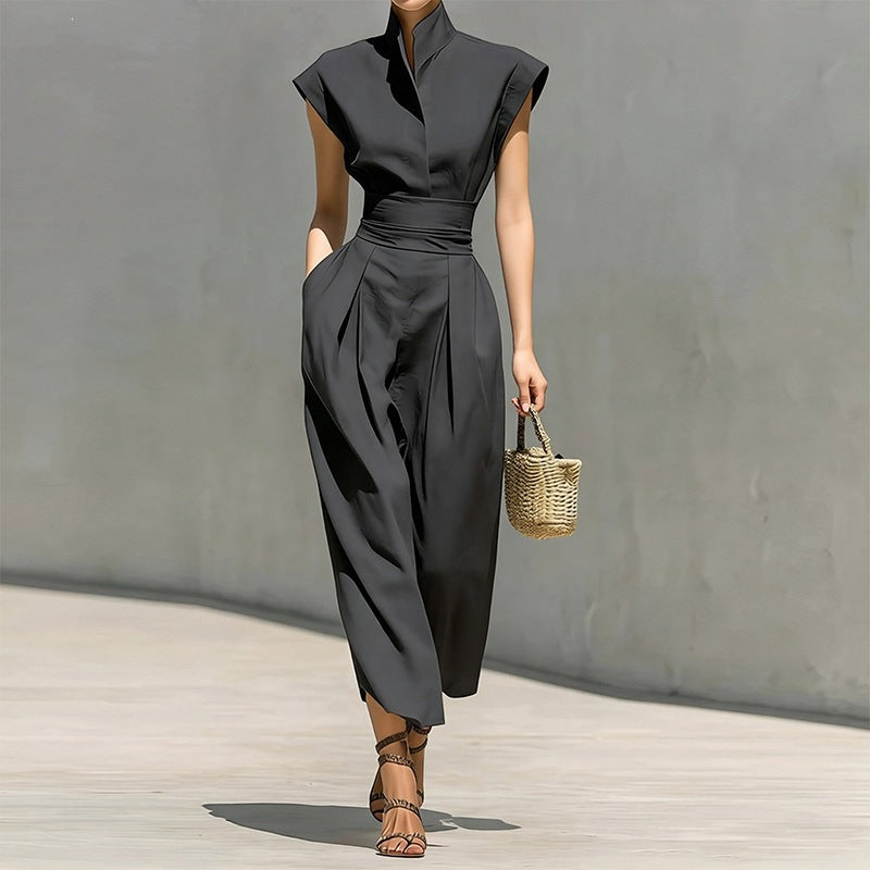 women's summer new arrivals:  cross-border fashion - european & american style, elegant solid color, cinched waist, flutter sleeve dress