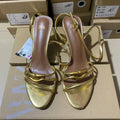 Za women's shoes 2024 summer new arrivals: women's high heels, open back, open toe, gold ankle strap, stiletto heel, back strap sandals