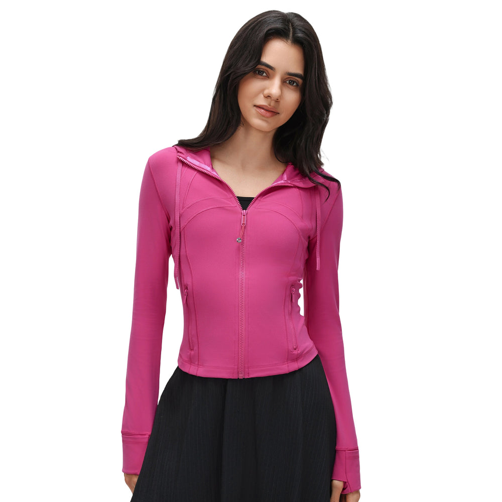 New women's windproof drawstring hooded yoga jacket - cropped, slim-fit, running & fitness jacket d25180