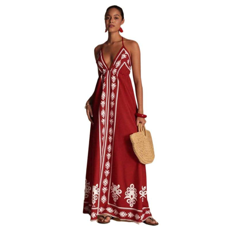 Amazon bohemian chic beach vacation print v-neck backless maxi slip dress