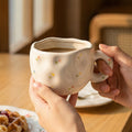 Ins small clear hand-painted ceramic asymmetrical cup and saucer stylishniche style girls ceramic afternoon tea milk coffee cup