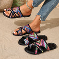 Export cross-border large size rongxu ethnic style sandals women's abstract summer new style flat bottom printed toe wholesale