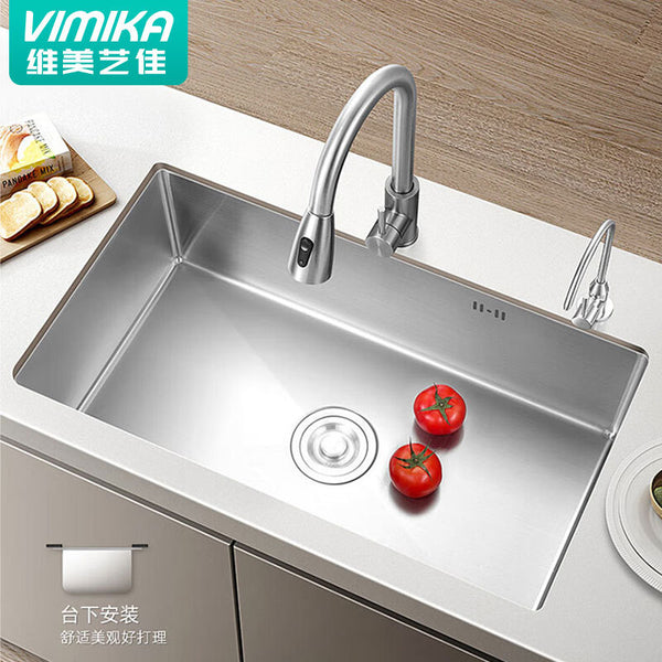 Sink Brushed Single Sink Kitchen Vegetable Basin Large Single Basin 304 Stainless Steel Sink Dishwashing Sink Manual Undercounter Basin