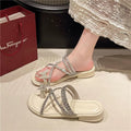 Women's rhinestone flip-flops sandals - summer 2025 new fashion, fairy style, perfect with skirts, flat beach slippers