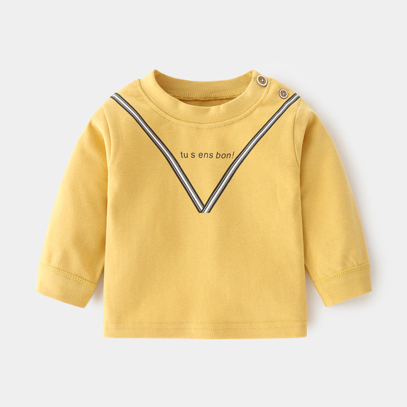 Babylon baby autumn clothes baby pure cotton home retropure cottonspring & fallintimates bottom shirt children's clothing shoulder open t-shirt