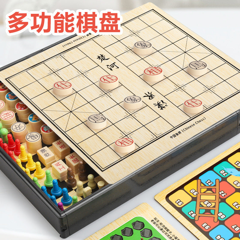 Children's tabletop game educational toy ten-in-one multi-function checkers flying chess chess storage double-sided chess board
