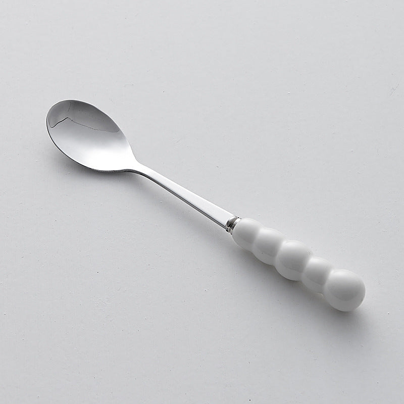 Luxury pearl fruit picks ceramic storage jar creative fork spoon home stainless steel fruit fork set wholesale