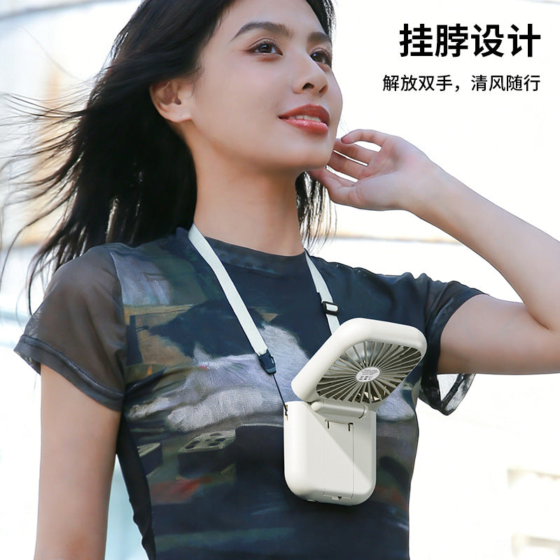 Hanging neck handheld fan foldable portable usb charging fan desktop stand outdoor makeup mirror small fan wholesale