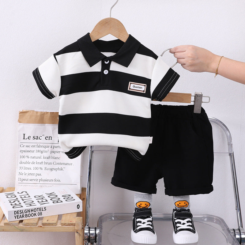 0-4 years old kids' short-sleeve set: boys' summer striped polo shirt & t-shirt - southeast asia cross-border dropshipping