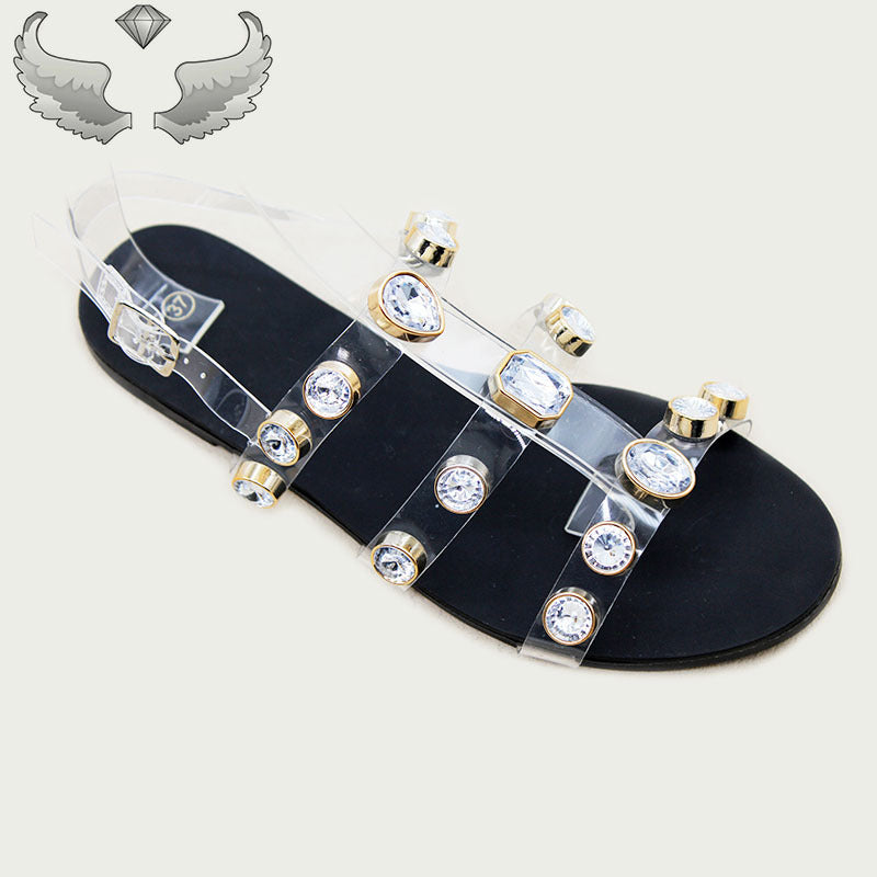 Anngele Wholesale Sandals Yiwu Women's Shoes Transparent Belt Fashion Rhinestone Sandals Cross-border Wholesale