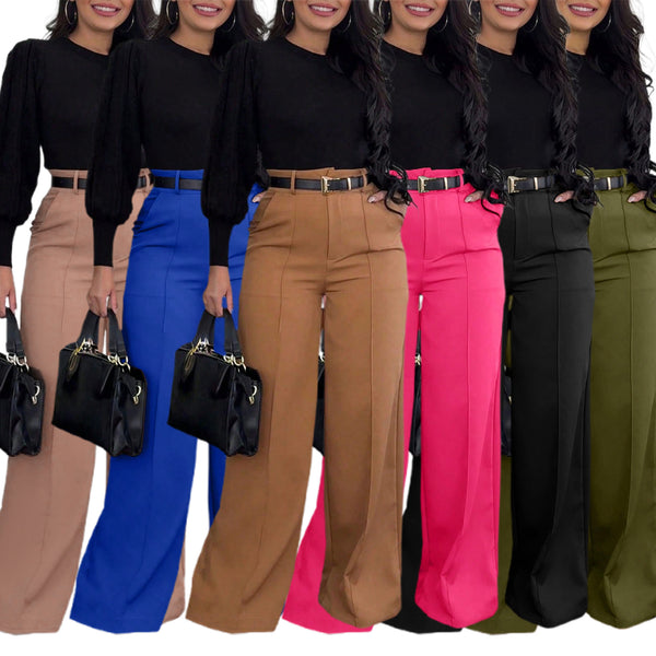 S391409  women's clothing autumn new commuter versatile khaki drape suit pants loose straight trousers