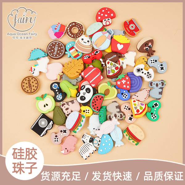 Wholesale food grade silicone teething beads baby pacifier chain loose beads accessories car pattern baby molar beads