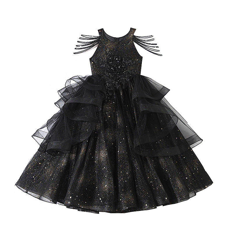 Black girl's dress princess gown high-end luxury niche fashionable chic foreign trade in-stock tulle elegant dress