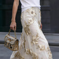 Amazon french chic elegant jacquard solid color maxi skirt - women's new summer loose fit slimming midi skirt