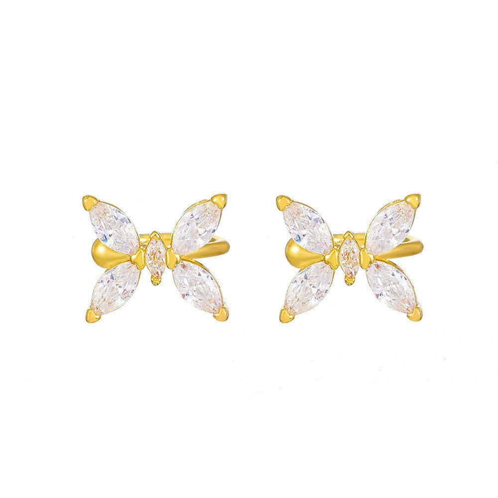 14k real gold mini exquisite zircon small butterfly ear clip without piercing 2025new arrivalpopular fairy ear clip for women