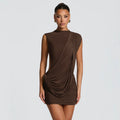 European and american women's clothing  summer new arrival casual solid color sleeveless asymmetrical ribbon slim fit backless dress - export quality