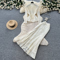 French chic beaded v-neck lace two-piece set - women's summer commute style, slim fit, high-end elegant outfit