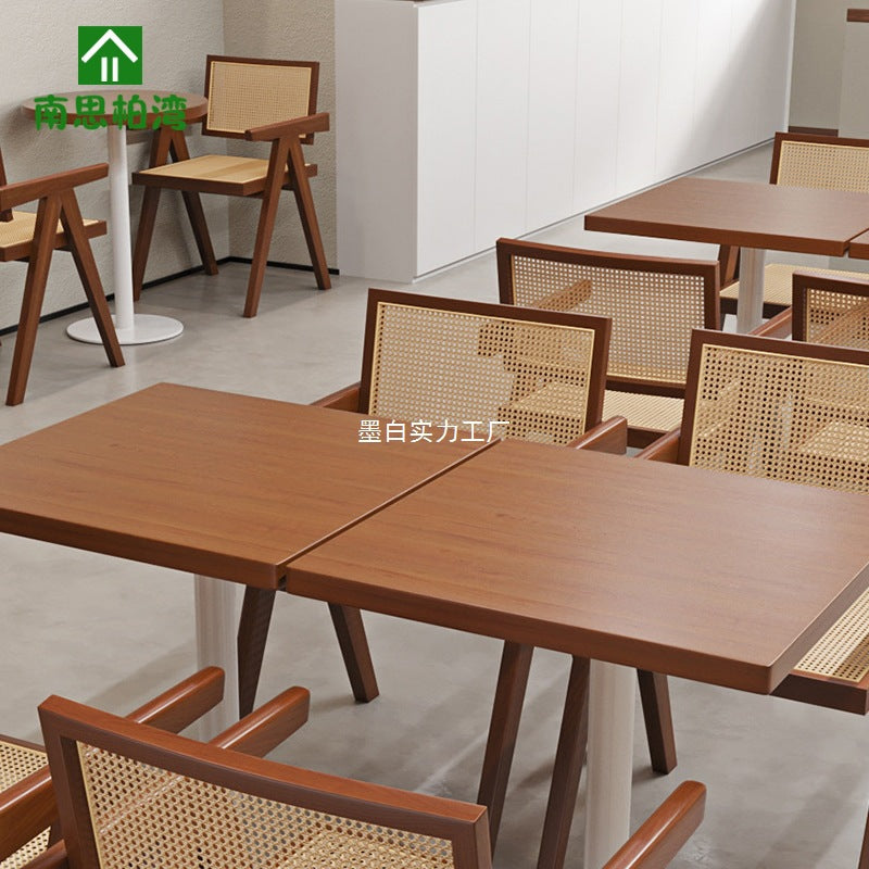 Coffee shop Western restaurant Solid wood table and chair combination restaurant Leisure Internet celebrity rattan meal chair Dessert milk tea commercial