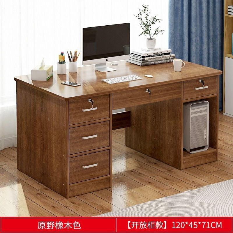 Office desk with lock, workstation with drawers, desk and chair set for employees, home desktop minimalist computer desk